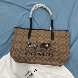 Coach City Tote In Signature Canvas With Halloween Horse