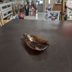 Melted Dark Amber Glass Bottle Functional Art Glass Repurposed As A Trinket Dish, Spoon Rest, Ashtray Decorative Dish 6" X 3.5"