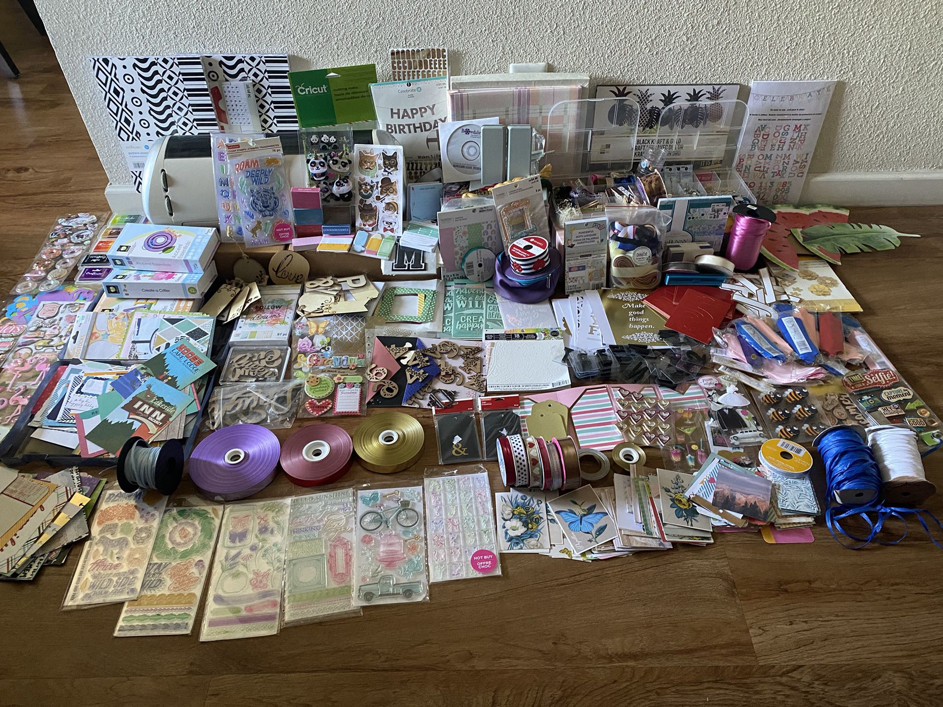 Arts supplies lot|arts and crafts|cricut|stickers|stamps|ribbons|papers|pads