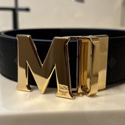 MCM Claus M Reversible Belt Visetos 24K Gold 