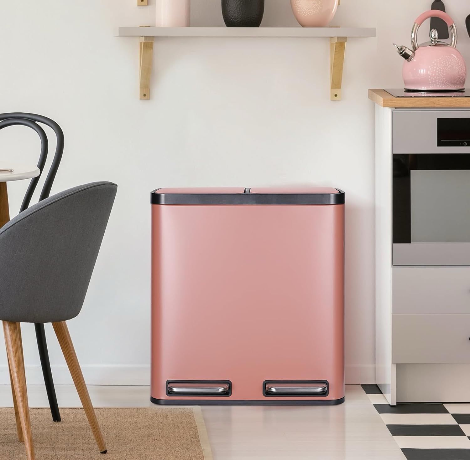 8 Gallon Dual Trash Can, 30L Stainless Steel Kitchen Garbage Can, Step-on Classified Recycle Garbage Bin with Removable Inner Buckets, for Kitchen, L