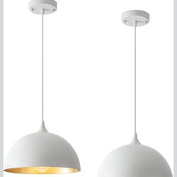 White Pendant Light, 11.8 inches Kitchen Pendant Light 2 Packs, Dome