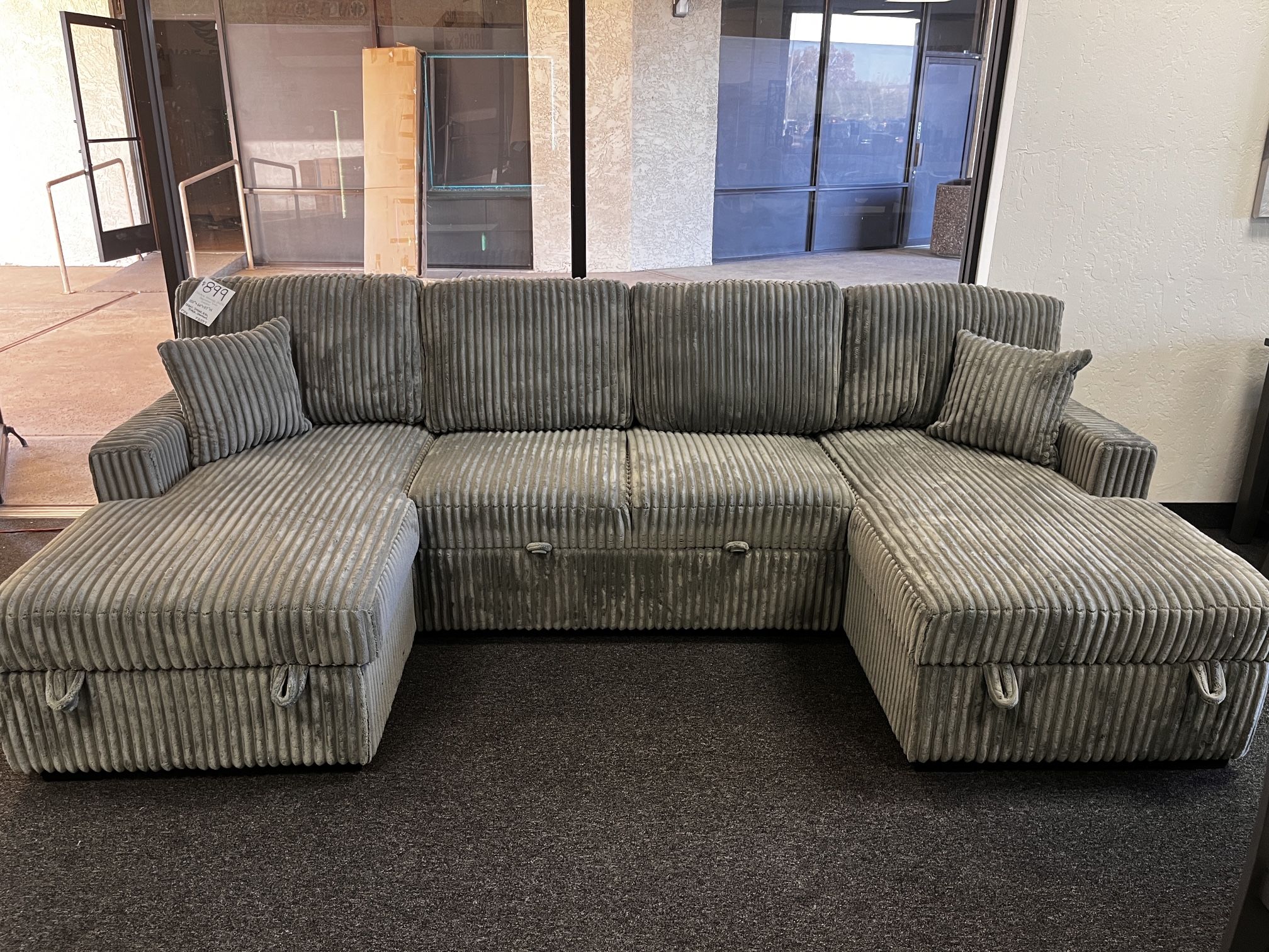 Grey Double Chaise Sectional Sofa Bed With Storage Chaise