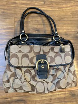 Coach brown business signature with buckle shoulder bag purse