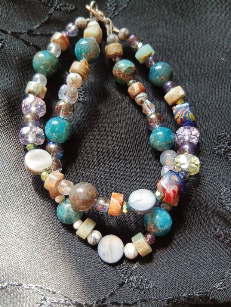 Jasper, Crystal & Natural Stone Bracelet 7in