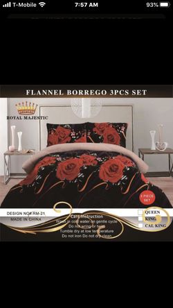 3pc Borrego (flannel ) blanket queen king and calking available at Royal home fashion
