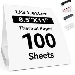 Thermal Printer Paper 8.5x11 Inch, 100 Sheets US Letter Size Continuous Folded Paper, Compatible with M08F/A40, M832, MT810 and Other Portable Thermal