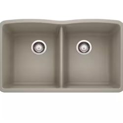 DIAMOND Undermount Granite Composite 32.06 in. 50/50 Double Bowl Kitchen Sink in Truffle