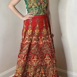 Dress Mehndi lengha colorful dress indian Pakistani Desi Size small Eid Muslim Ramadan attire wedding engagement color 3 piece same day shipping
