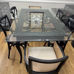 Glass Top Wicker Table - 6 Chairs 