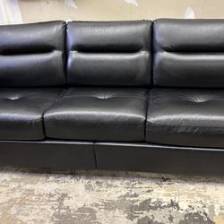Bonded Leather Sofa with USB/Phone Charging Port, Black , 84in.