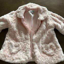Beautiful Le Top Pink Faux Fur Jacket  Sz 18 mons with Heart Pockets