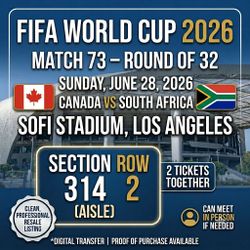 World Cup Tickets - Round of 32 Knockout Match 73 (Canada vs South Africa)