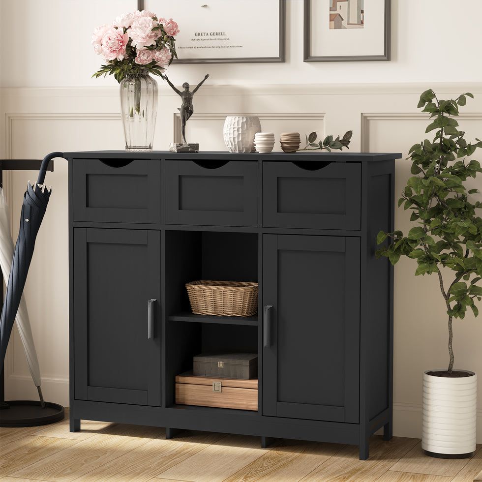 Homy Casa · Noah Wooden Storage Cabinet · Black Buffet Console with Shelves