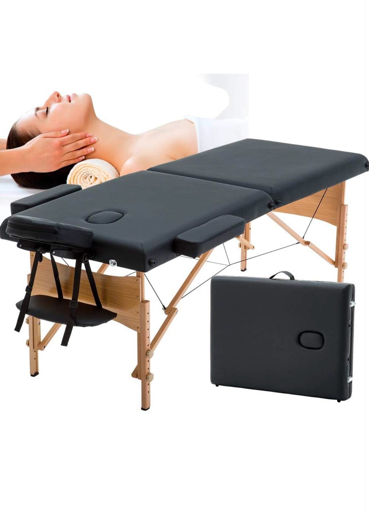 Portable Massage Table Spa Bed Foldable 73 Inch Height Adjustable Massage Bed with Solid Wooden Legs and Carry Case Tattoo Salon Table Bed Hold Up to 