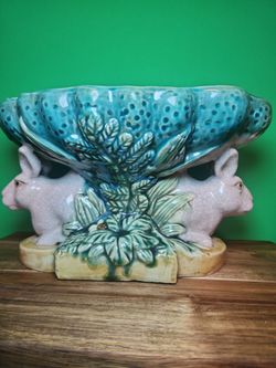 Majolica Rabbit Bowl Centerpiece