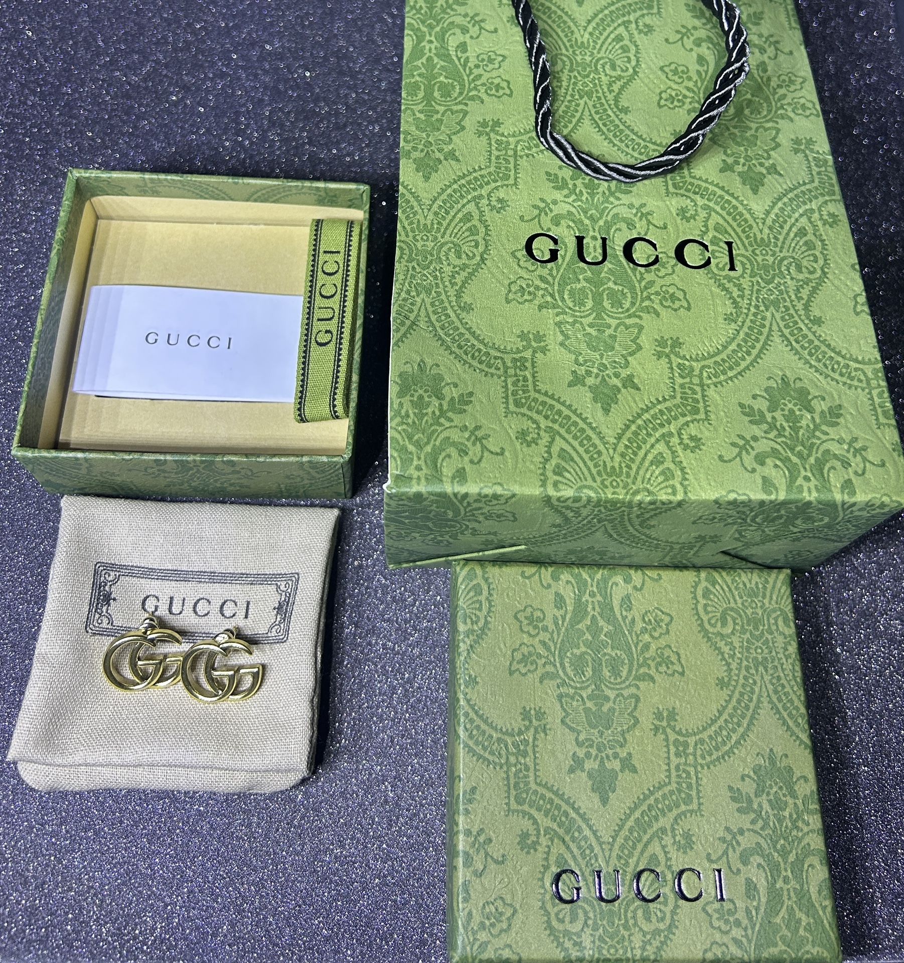 Gucci Gold GG Logo Stud Earrings New
