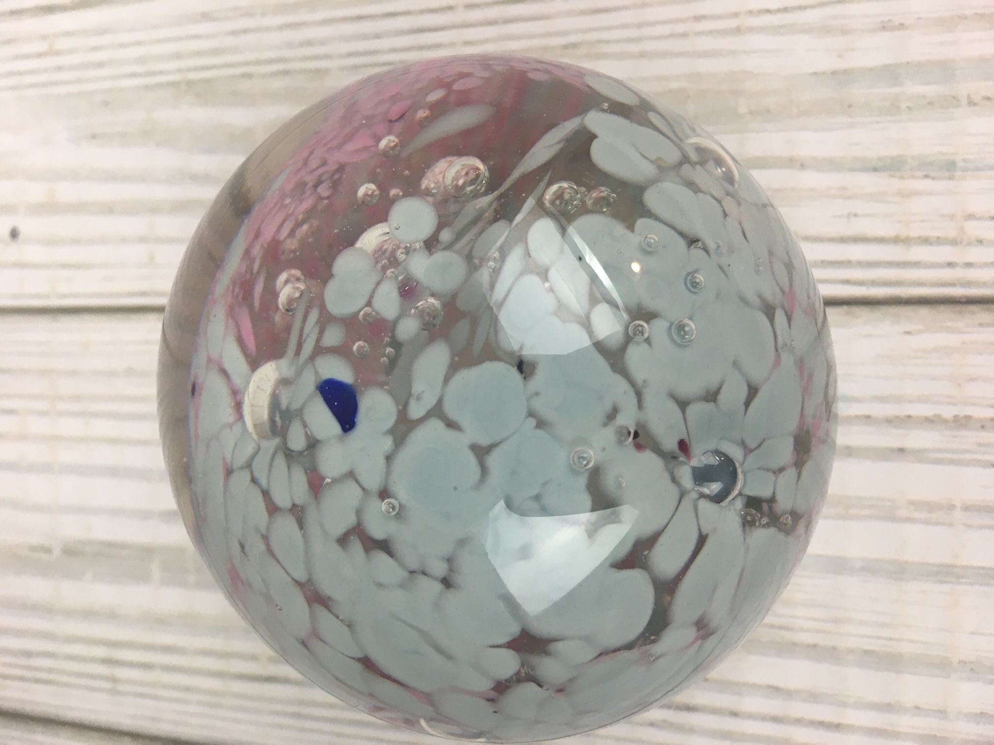 Blown Glass / Hand Blown / Iridescent / Textured / Pink / White...