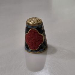 Vtg 80's Thimble Cinnabar & Cloissonne With Gold Accents