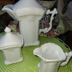 Baroque Vintage White Porcelain Tea Set Sugar Creamer Farmhouse Cottage Countryfrench