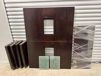 Dark Wood Coffee Table Disassembled with Glass Inserts