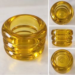 Amber Glass Ribbed Candle Holder
