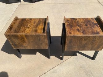Set of 2 Modern Industrial Bedside Tables (Rustic Brown)