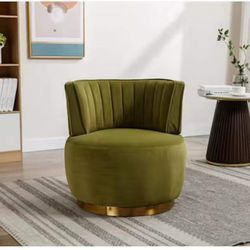 Contemporary Office Olive Green Velvet Upholstered Swivel Barrel Chair, E-3