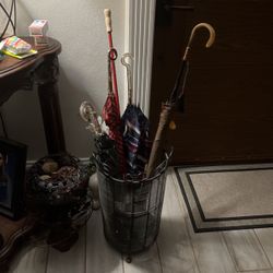 Vintage Umbrella Stand With Circus Stick & Umbrellast