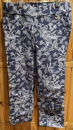 Rafaella Capri Pants Women's Sz 10 Navy Blue Comfort Stretch  Floral 22 Inseam