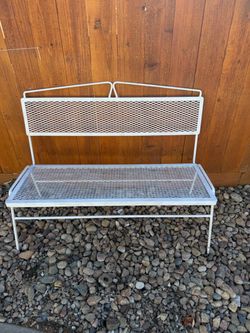 Vintage White Wrought Iron Mesh Garden Bench- 41”L x 15”W x 14”H