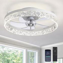 Ludomide 20in LED Ceiling Fan White Decorative With Remote 6speed Reverse Timer Dimmable New 