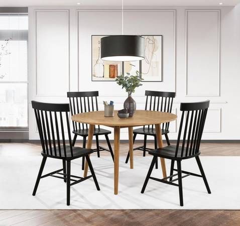 **NEW** 5 Piece Round Dining Set With Tapered Legs And Black Wood Chairs!
