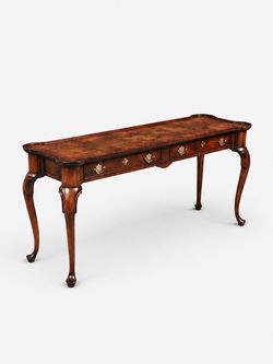 Vintage English Queen Anne Revival Burl Walnut Console Table, c.1950's - Delivery Available