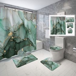 4pcs/set Marble Printed Shower Curtain And Floor Mat Set