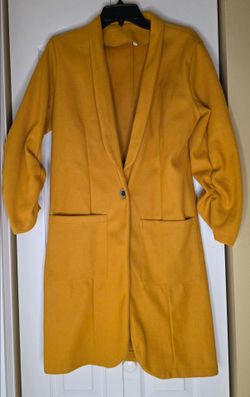 Women's Long Yellow Button Pockets Overcoat Jacket