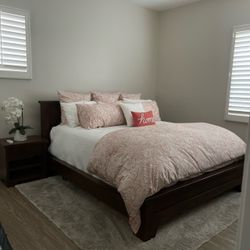 $4770 Pottery  Barn Solid Wood King & Queen Sumantra Bed Frame Two Night Stands