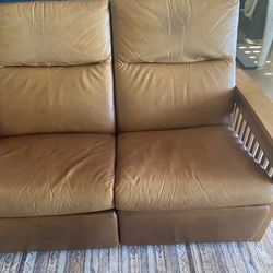 Mission Style Leather Reclining Love Seat