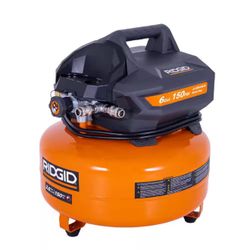 6 Gal. 150 PSI Portable Electric Oil-Free Jobsite Pancake Air Compressor with Dual Pressure Gauges and 2-Quick Couplers