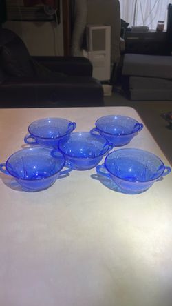 Hazel Atlas Cobalt Blue Depression glass soup bowls set of 5  $80