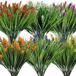 24 Bundles Artificial Lavender Flowers for Outdoors - Faux Silk Plastic Plants for Spring Summer Garden Porch Decor, Window Box Vase Fillers, Indoor O