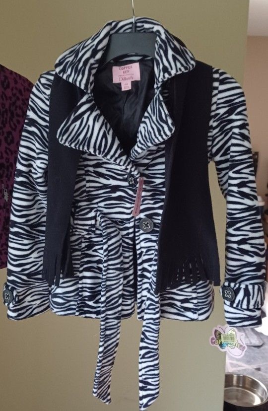NEW Girls Size 7/8 Zebra Print PEACOAT Fleece JACKET 