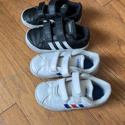 Lot of 2 pairs unisex kids/Toddler Adidas black white sneaker shoes size 8&1/2k