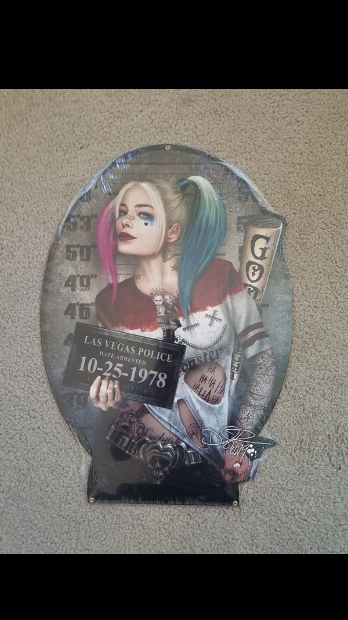 Harley Quinn dc villian mugshot gotham jail steel metal sign
