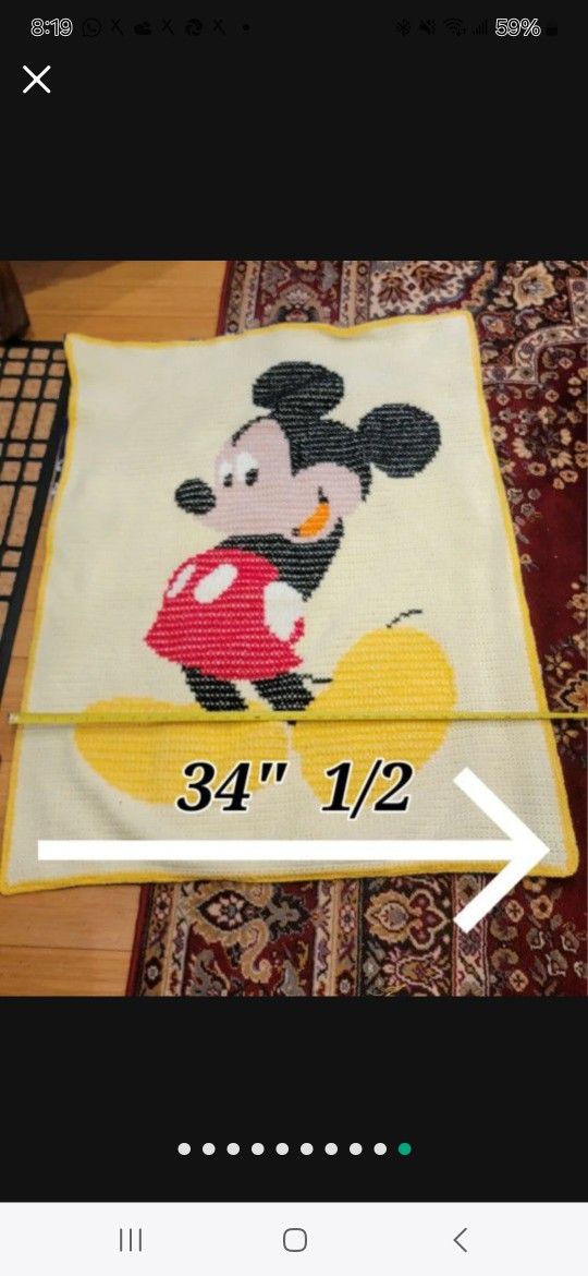 VTG LA Disney Mickey Mouse Afghan Crochet Blanket Throw Finished Hand 34"x44".
Good condition.