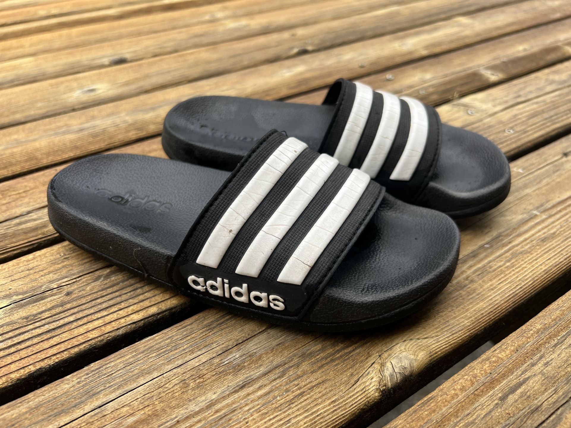 Adidas 3-Stripe Slides, Black And White, US Size 2