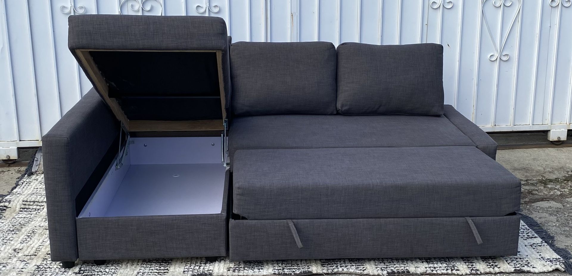 Grey IKEA Friheten Sleeper Pull Out Bed Sectional Couch Sofa Chaise Storage L Shape