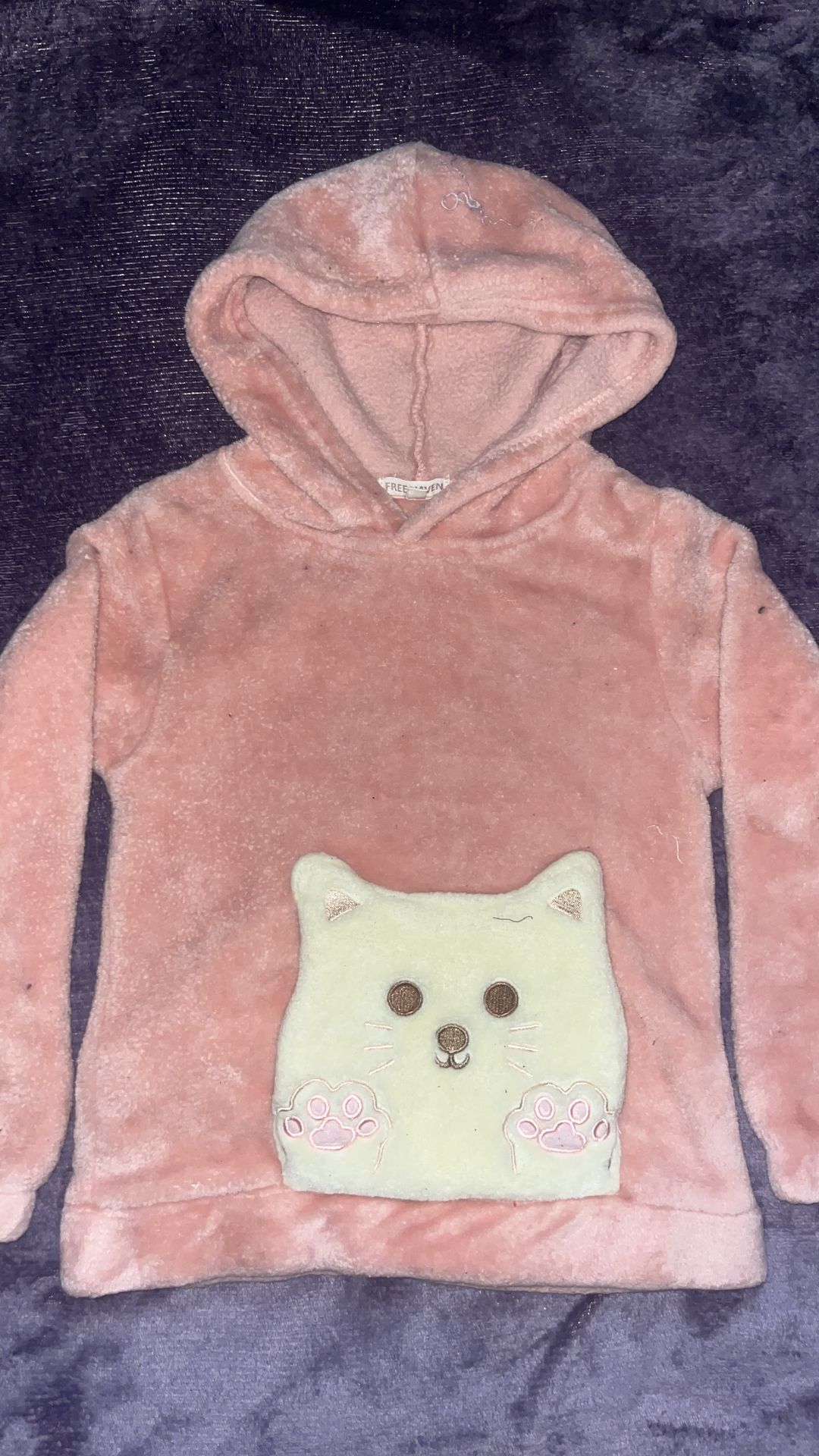 Kids Pink Hoodie with Cat Design Size 5T