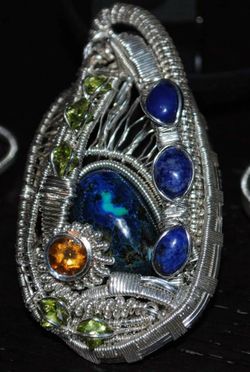 Handmade multi-stone wirewrapped pendant