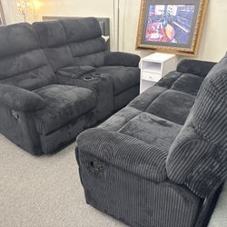 NEW ARRIVAL🏅2pcs Black Recliners Living Room Set 